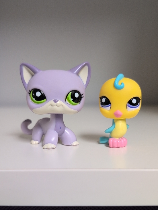 Hasbro Other - Rare Littlest Pet Shop #2094 & #2095 Lavender Shorthair Cat And Bird